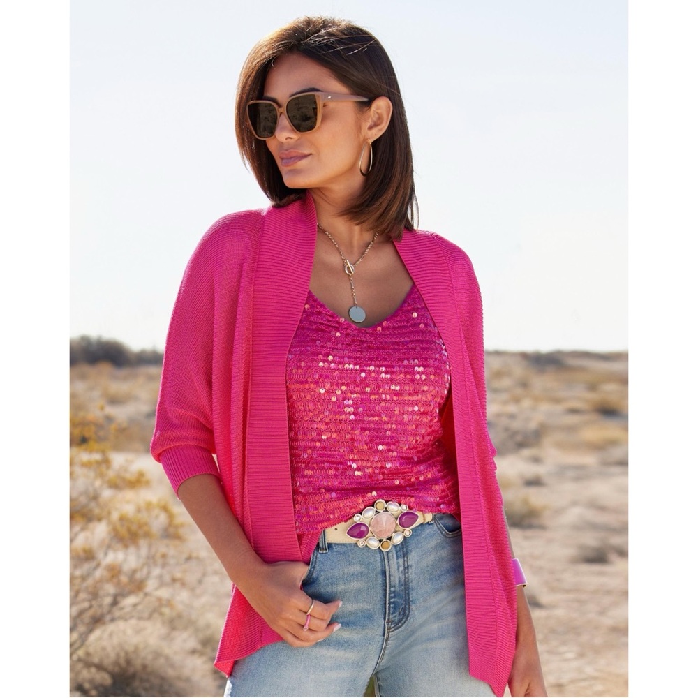 BOSTON PROPER NWT Fuchsia Pink Effortless Open Front Cardigan Sweater XL